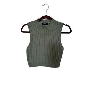 Forever 21 Sage Green Ribbed Knit Sleeveless Crop Sweater Vest - Size Large